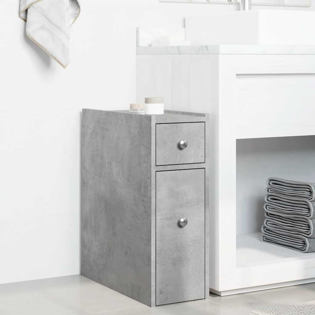 Narrow Bathroom Cupboard with Wheels Concrete Grey Engineered Wood